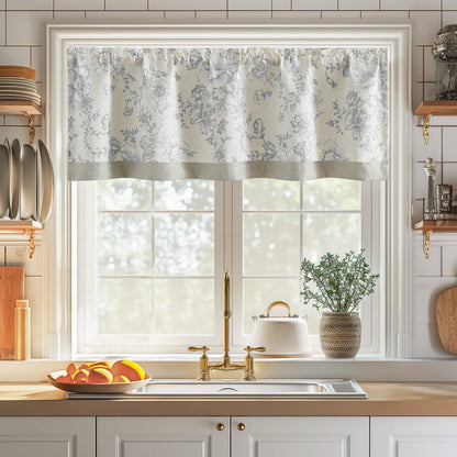 Curtainking Rod Pocket Linen Valance Curtain Double Layer Valance for Kitchen 1 Panel