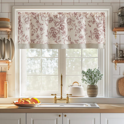 Curtainking Rod Pocket Linen Valance Curtain Double Layer Valance for Kitchen 1 Panel