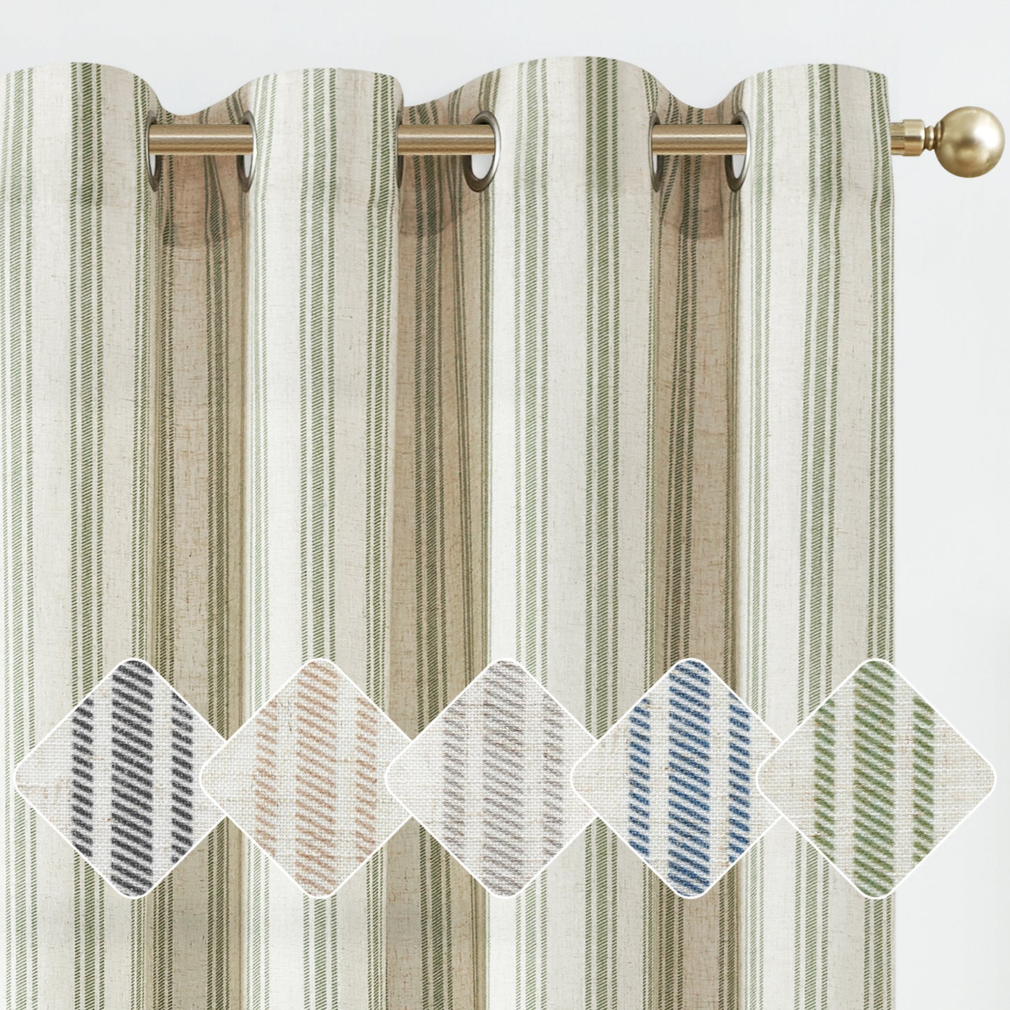 Curtainking Striped Curtains Linen Farmhouse Living Room Curtains Ticking Stripe Curtains Rustic Pinstripe Curtains Grommet 2 Panels