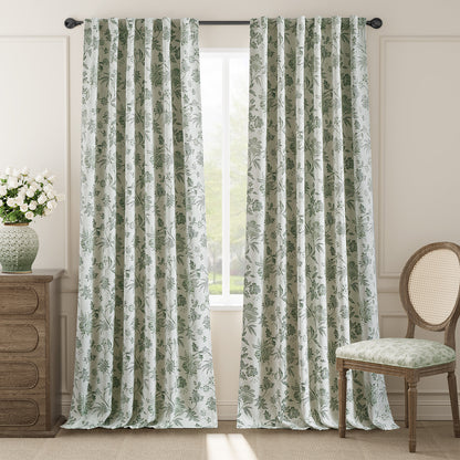 Curtainking Luxury Look Farmhouse Floral Print Rod Pocket Blackout Curtains 2 Panels