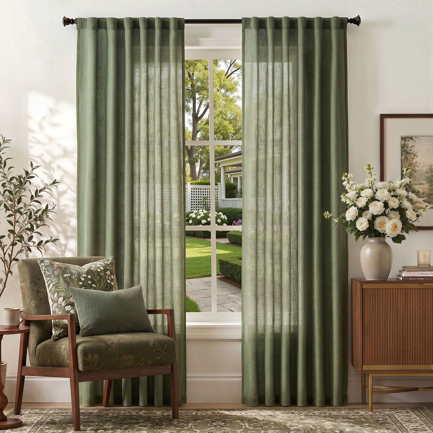 TOPICK Semi Sheer Curtains  Light Filtering Drapes Back Tab Linen Blend Window Treatments for Living Room Bedroom Dining Room 2 Panels