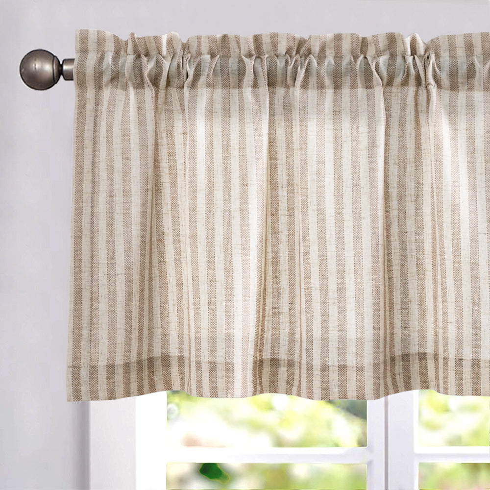 CURTAINKING Kitchen Valance Stripe Pattern Farmhouse Window Valance Linen Window Treatment for Bathroom Rod Pocket 1 Panel