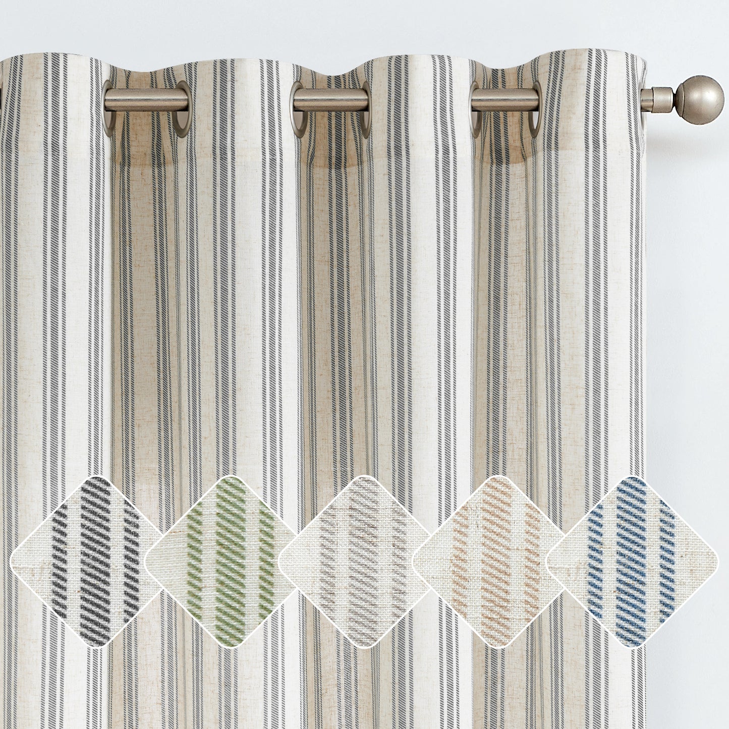 Curtainking Striped Curtains Linen Farmhouse Living Room Curtains Ticking Stripe Curtains Rustic Pinstripe Curtains Grommet 2 Panels