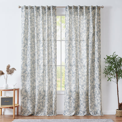 Curtainking Floral Curtains Linen Farmhouse Curtains for Living Room Country Curtains Back Tab Semi Sheer Curtains Light Filtering 2 Panels