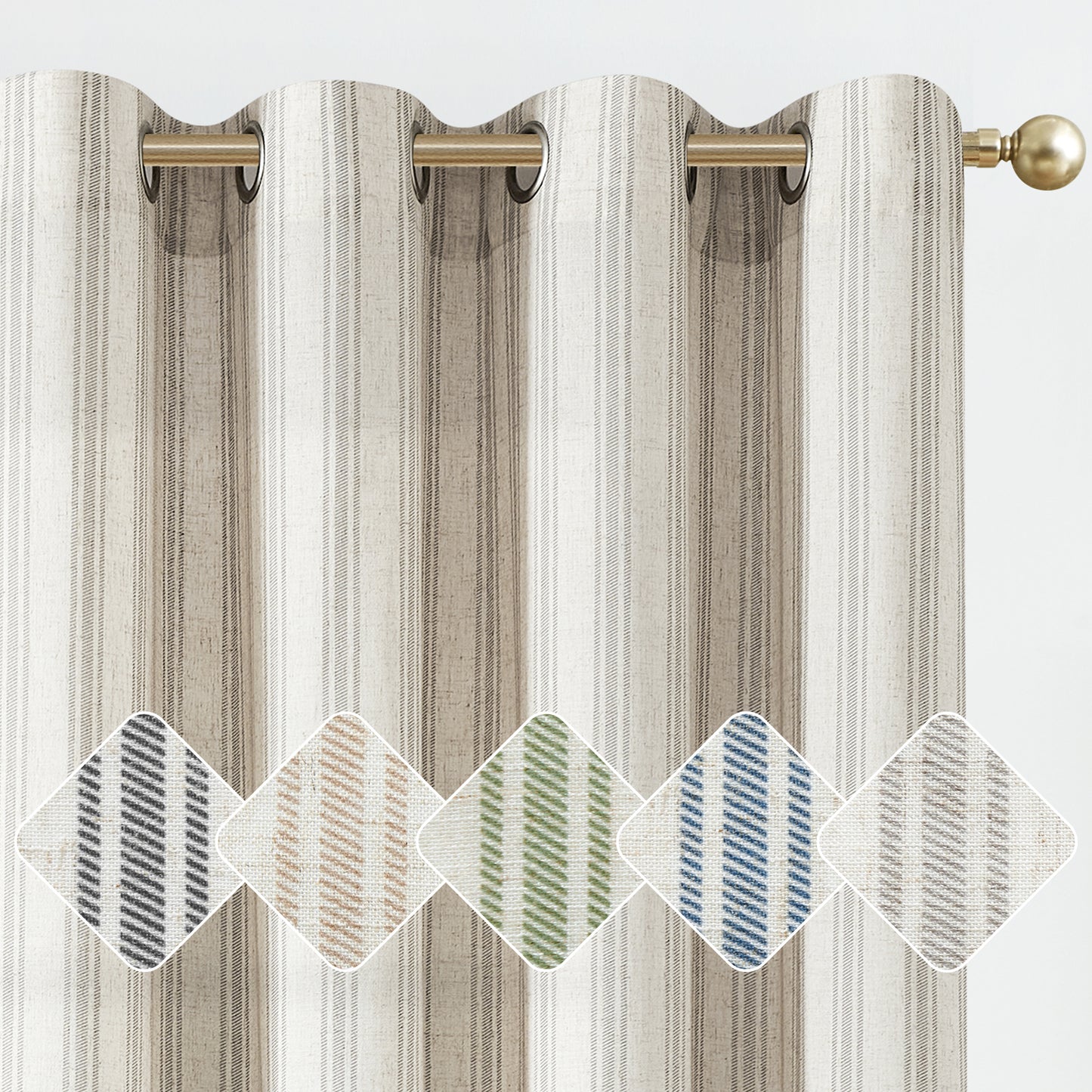 Curtainking Striped Curtains Linen Farmhouse Living Room Curtains Ticking Stripe Curtains Rustic Pinstripe Curtains Grommet 2 Panels