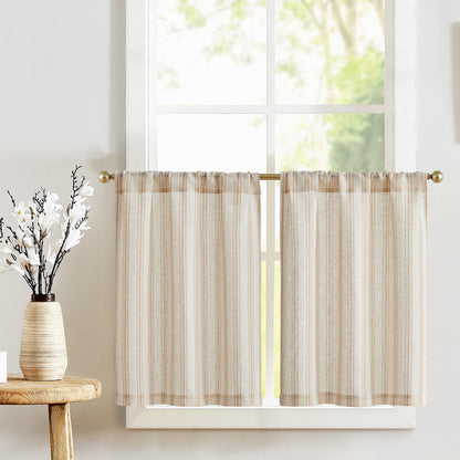 Curtainking Striped Kitchen Curtain Linen Cafe Curtains Semi-Sheer Rustic Farmhouse Tier Curtains Rod Pocket 2 Panels