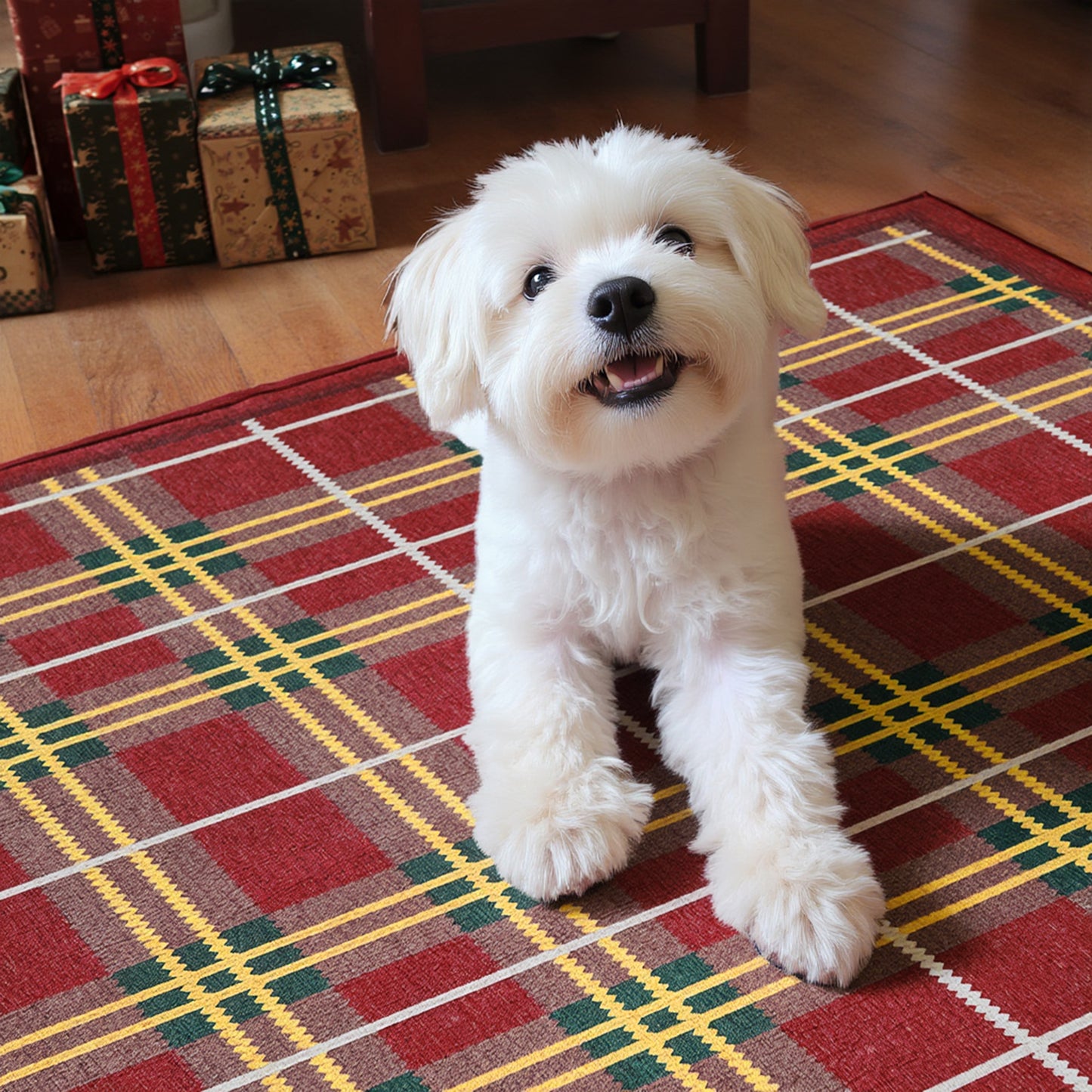 RUGKING Plaid Christmas Rug for Entryway Kitchen Holiday Rug for Porch Bathroom Christmas Classic Tartan Printed Winter Xmas Decor Washable Doormat for Bedroom Non Slip