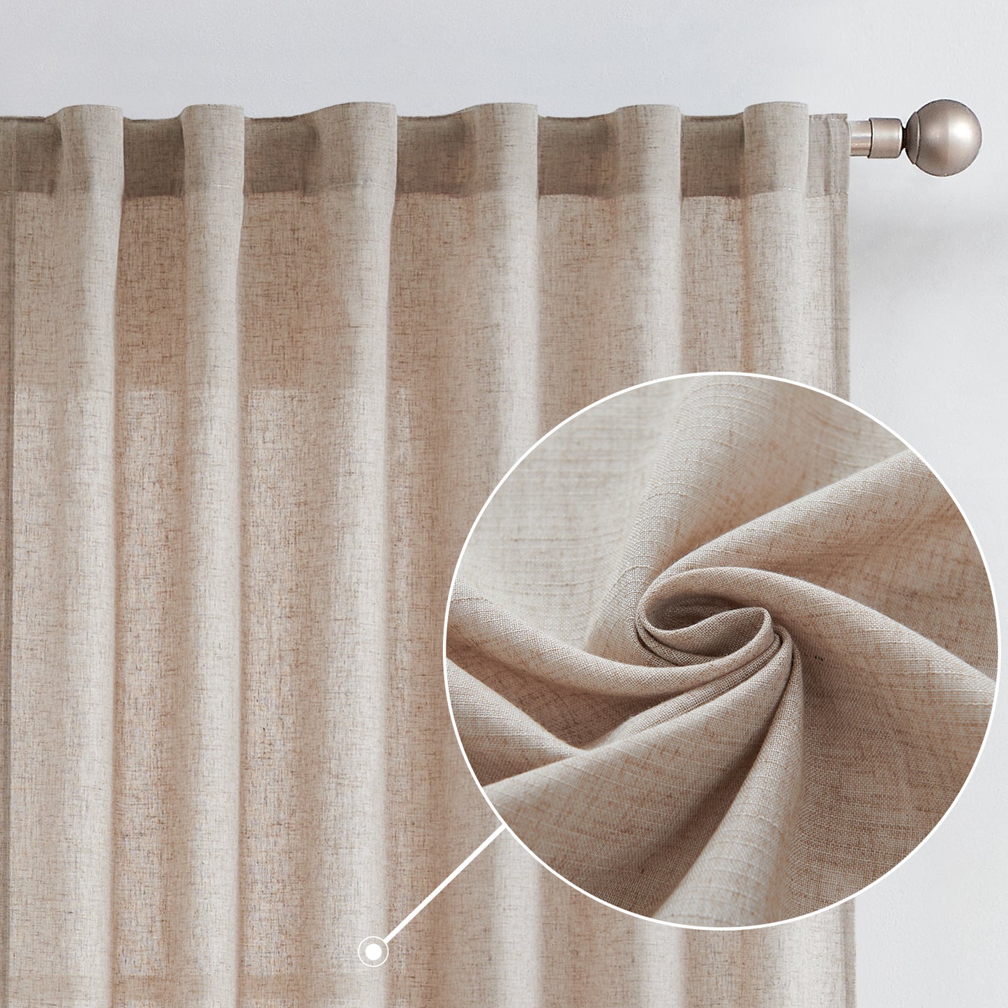 Curtainking Back Tab Curtains Light Filtering Curtains Living Room Bedroom Drapes Rod Pocket Linen Farmhouse Curtains Pack of 2