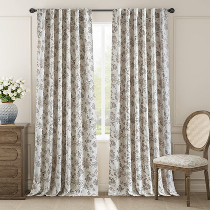 Curtainking Luxury Look Farmhouse Floral Print Rod Pocket Blackout Curtains 2 Panels