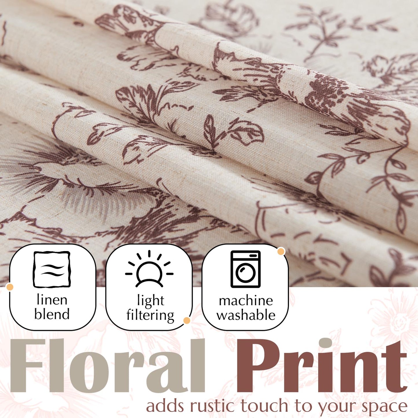 Curtainking Rod Pocket Linen Valance Curtain Double Layer Valance for Kitchen 1 Panel