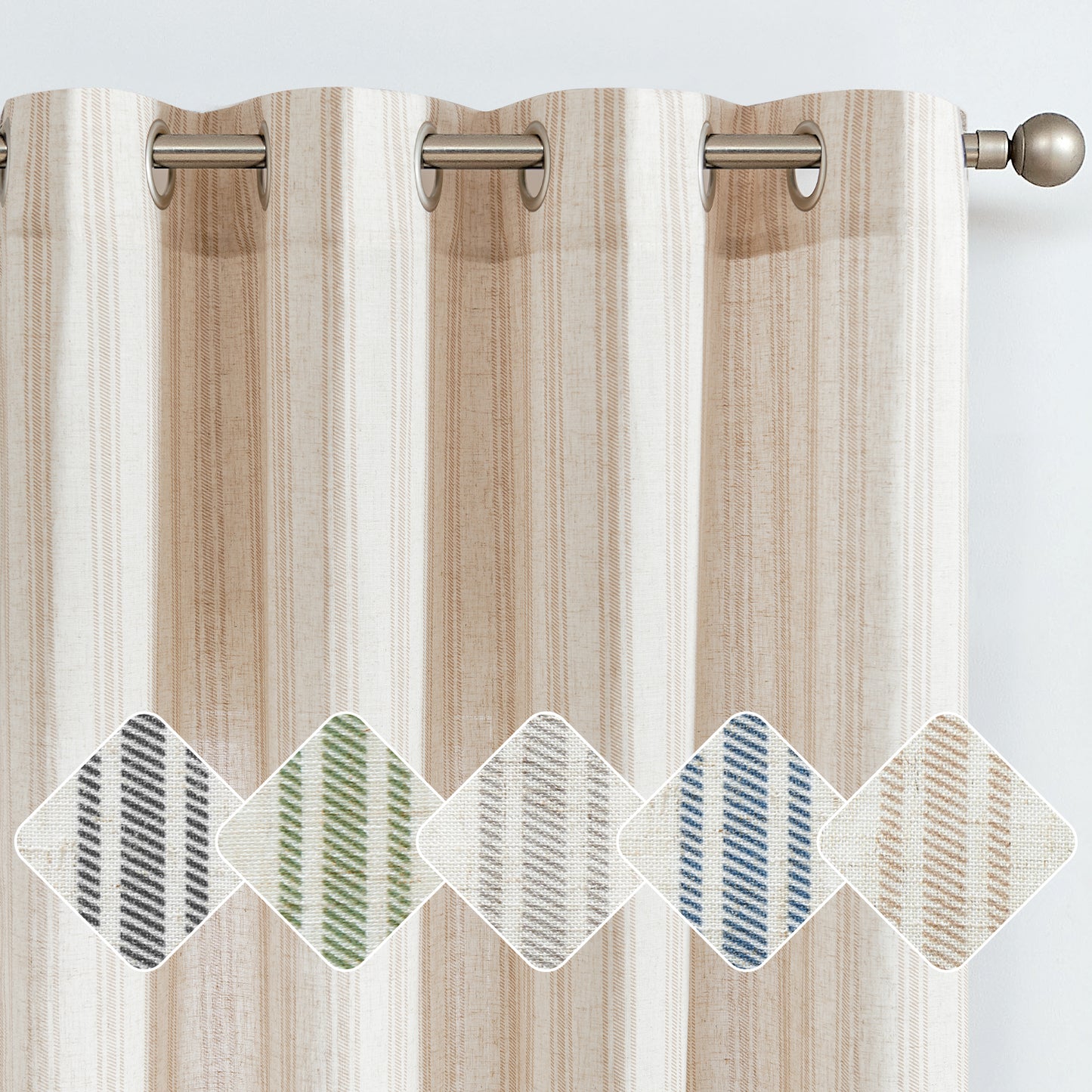 Curtainking Striped Curtains Linen Farmhouse Living Room Curtains Ticking Stripe Curtains Rustic Pinstripe Curtains Grommet 2 Panels
