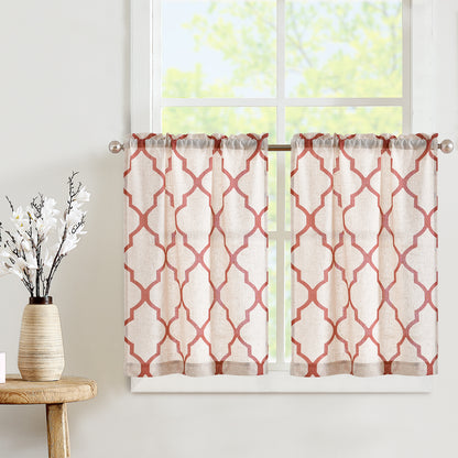 Curtainking Kitchen Curtains Moroccan Tile Print Tier Curtains Farmhouse Cafe Curtains for Bathroom 2 Panels