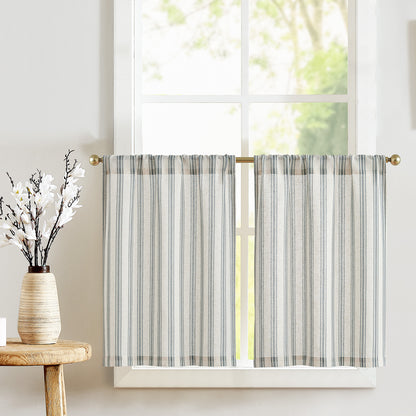 Curtainking Striped Kitchen Curtain Linen Cafe Curtains Semi-Sheer Rustic Farmhouse Tier Curtains Rod Pocket 2 Panels