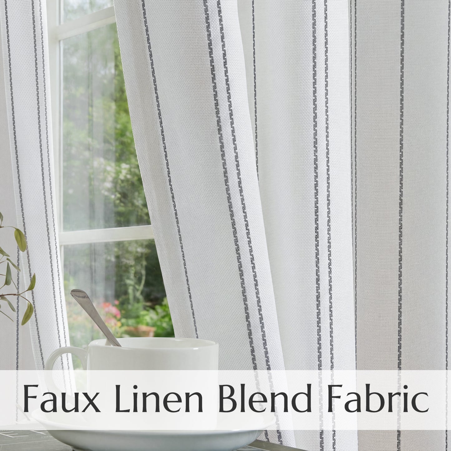 TOPICK White Curtains Striped Curtains for Living Room Bedroom Modern Pinstriped Light Filtering Back Tab Rod Pocket 2 Panels