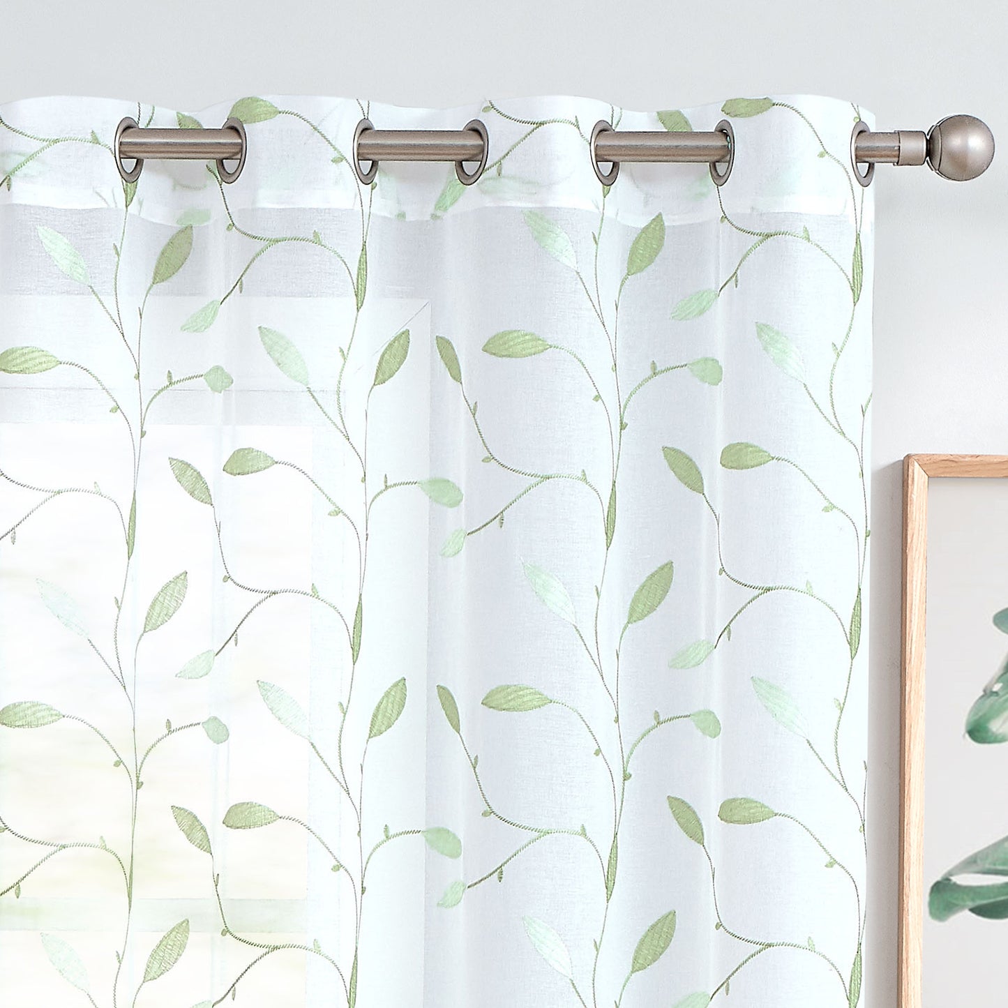 Curtainking Sheer Curtains Embroidered Leaf Window Curtains for Living Room Grommet Top 2 Panels Voile Drapes for Bedroom