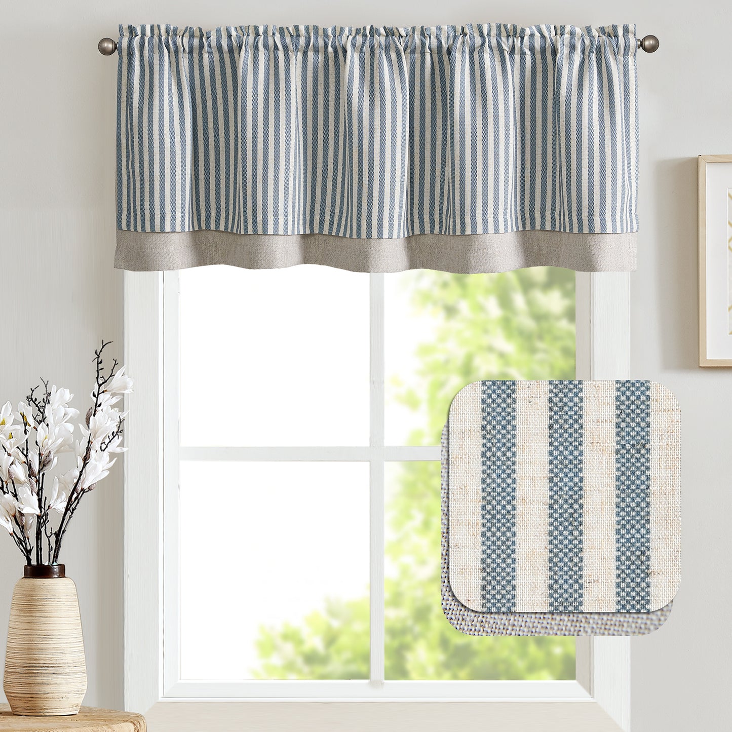 Curtainking Rod Pocket Linen Valance Curtain Double Layer Valance for Kitchen 1 Panel
