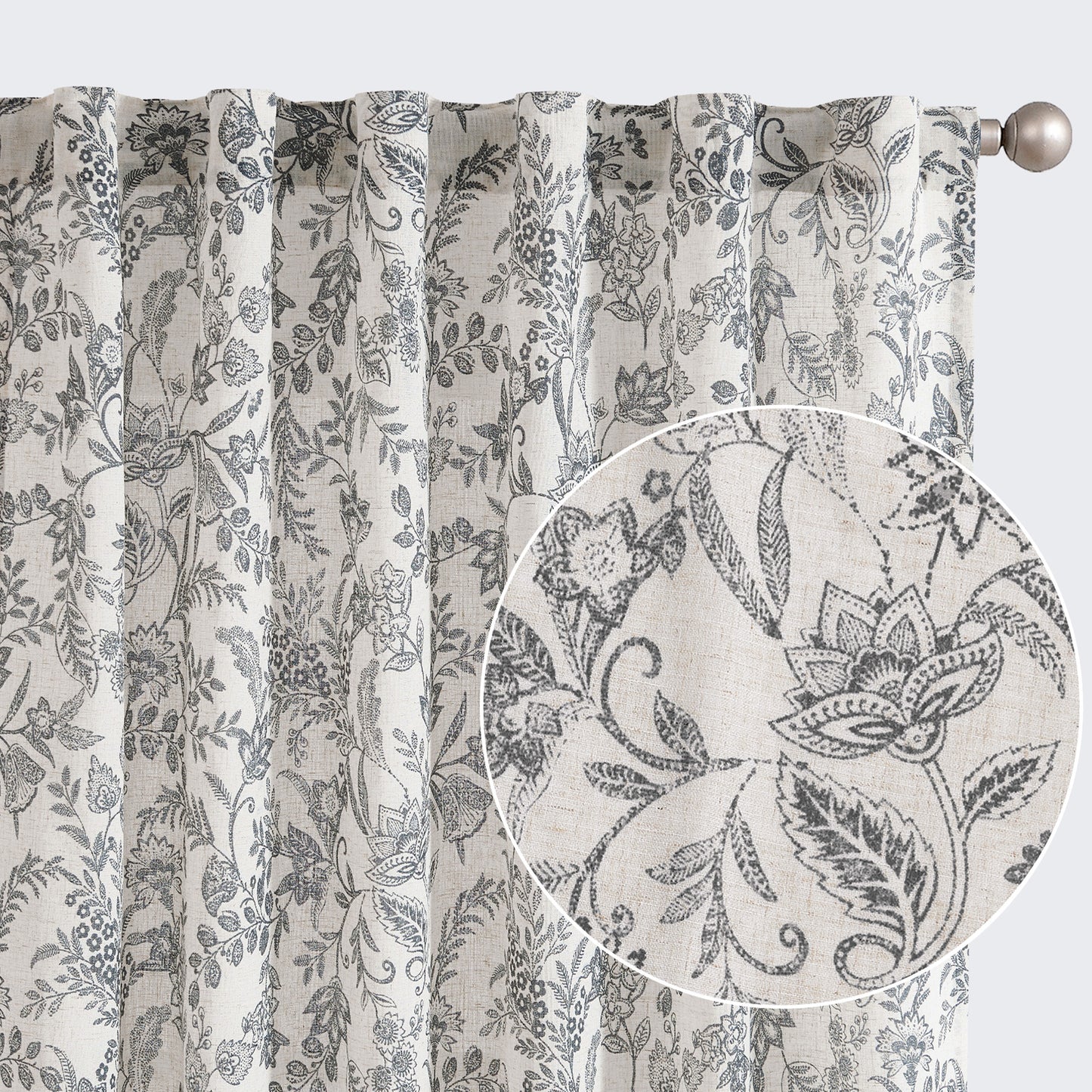 Curtainking Floral Curtains Linen Farmhouse Curtains for Living Room Country Curtains Back Tab Semi Sheer Curtains Light Filtering 2 Panels