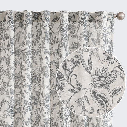 Curtainking Floral Curtains Linen Farmhouse Curtains for Living Room Country Curtains Back Tab Semi Sheer Curtains Light Filtering 2 Panels