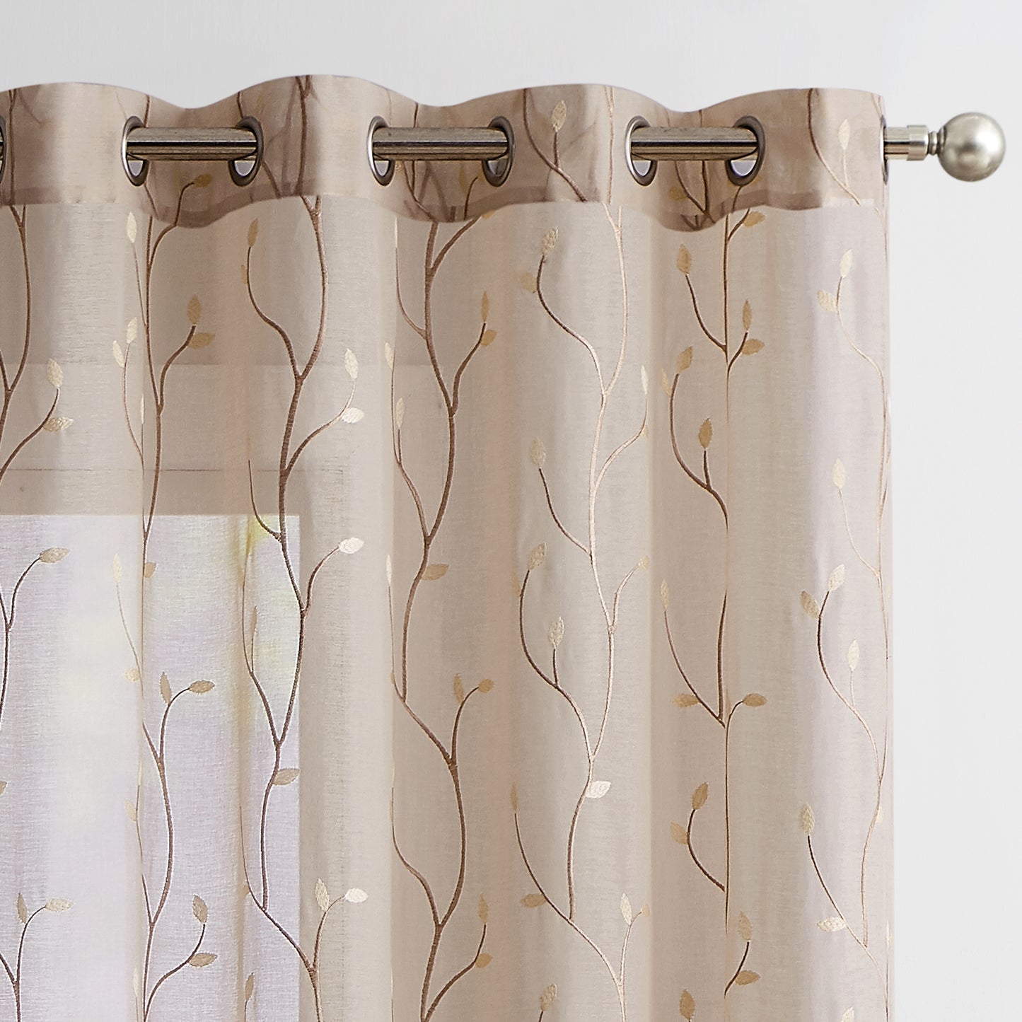 Curtainking Sheer Curtains Floral Embroidery Drapes Voile Light Filtering Window Curtain Set for Living Room Bedroom Grommet 2 Panels
