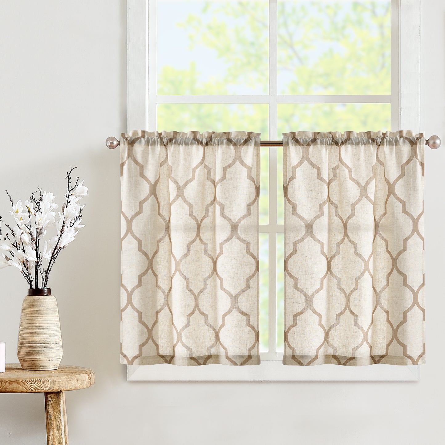 Curtainking Kitchen Curtains Moroccan Tile Print Tier Curtains Farmhouse Cafe Curtains for Bathroom 2 Panels