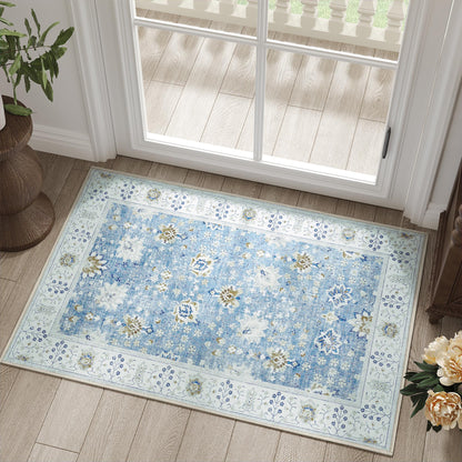 RUGKING Living Room Rug Floral Printed Blue Indoor Accent Mat with Non-slip backing Retro Persian Rugs for Bedroom Dining Room