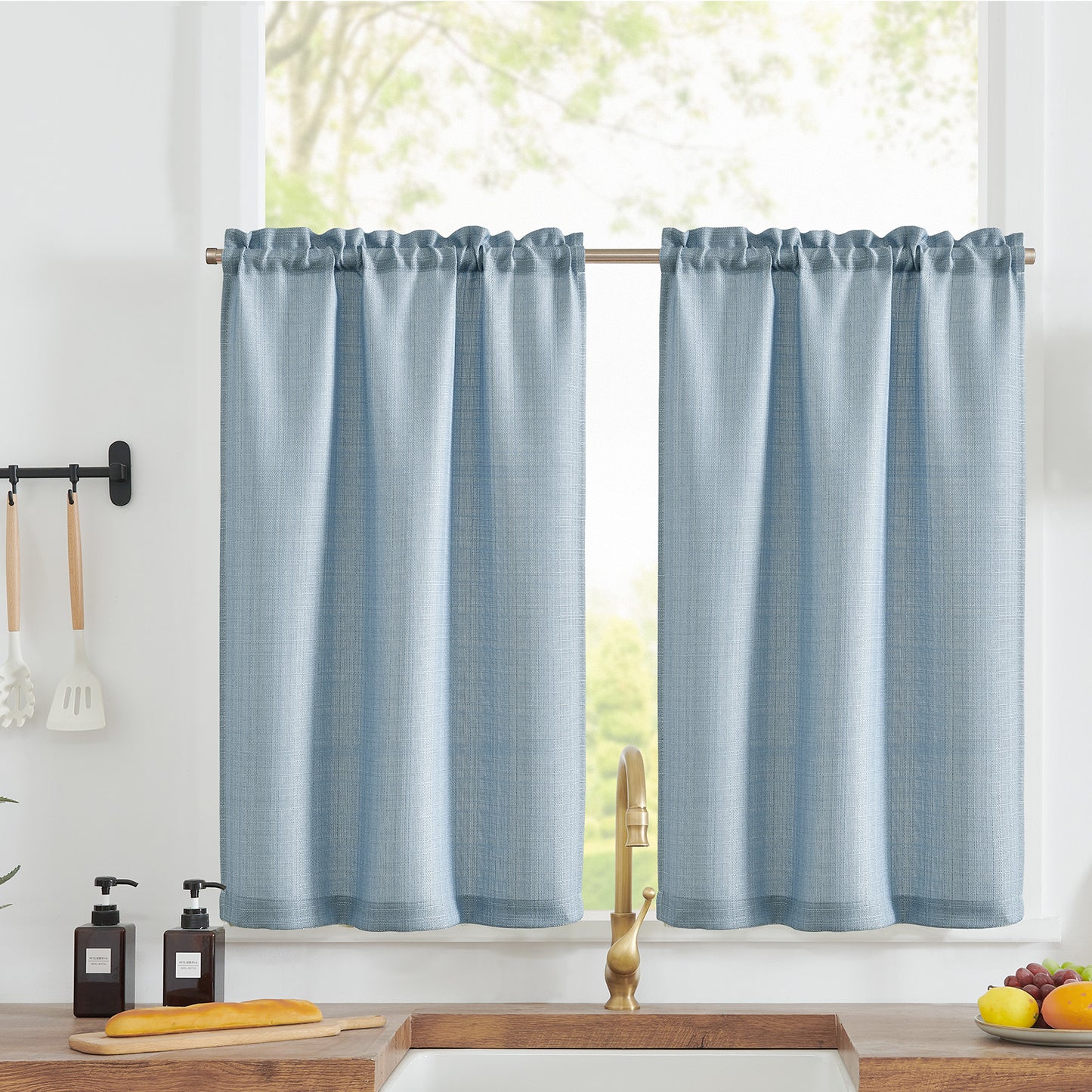 CURTAINKING Kitchen Curtains Linen Textured Cafe Curtains for Bathroom Farmhouse Light Filtering Tier Curtains Rod Pocket 2 Panels