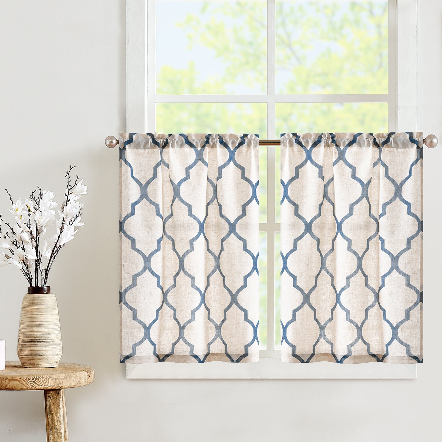 Curtainking Kitchen Curtains Moroccan Tile Print Tier Curtains Farmhouse Cafe Curtains for Bathroom 2 Panels