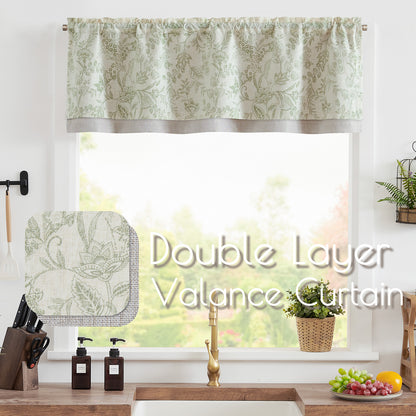 Curtainking Rod Pocket Linen Valance Curtain Double Layer Valance for Kitchen 1 Panel