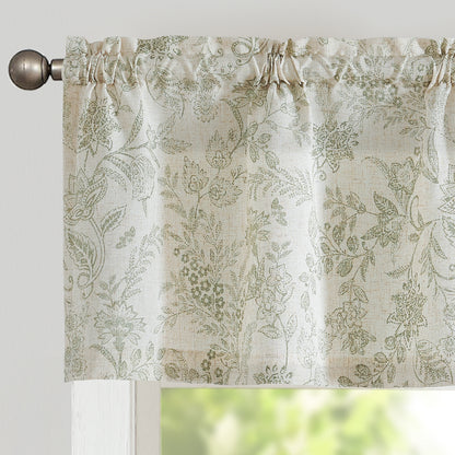 CURTAINKING Farmhouse Linen Valance Curtains for Kitchen Floral Rustic Rod Pocket Living Room Bedroom Small Window Valance 16 Inch