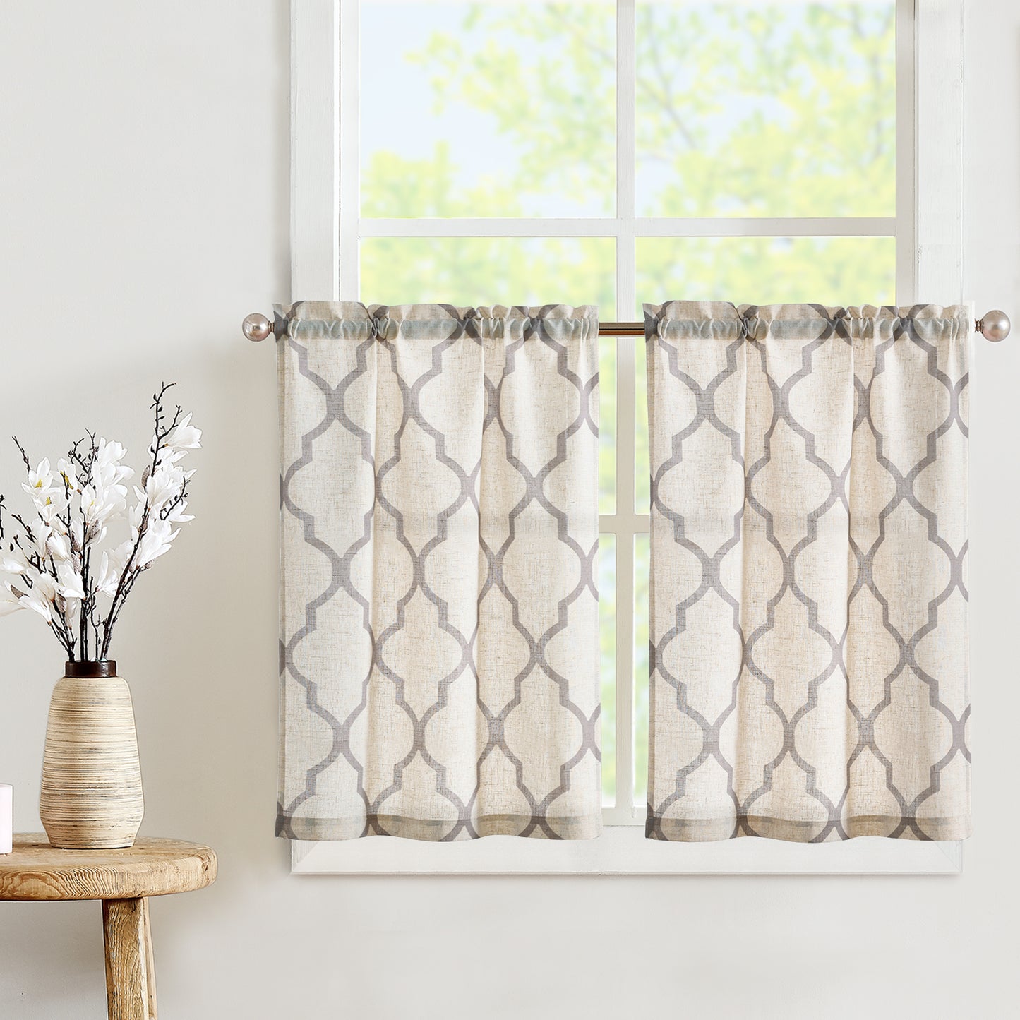 Curtainking Kitchen Curtains Moroccan Tile Print Tier Curtains Farmhouse Cafe Curtains for Bathroom 2 Panels