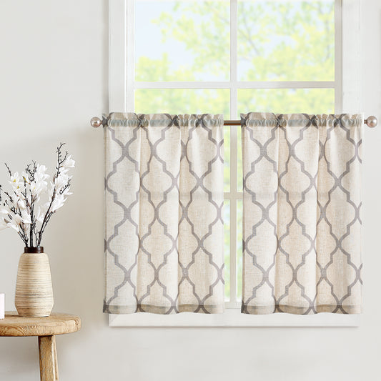 Curtainking Kitchen Curtains Moroccan Tile Print Tier Curtains Farmhouse Cafe Curtains for Bathroom 2 Panels