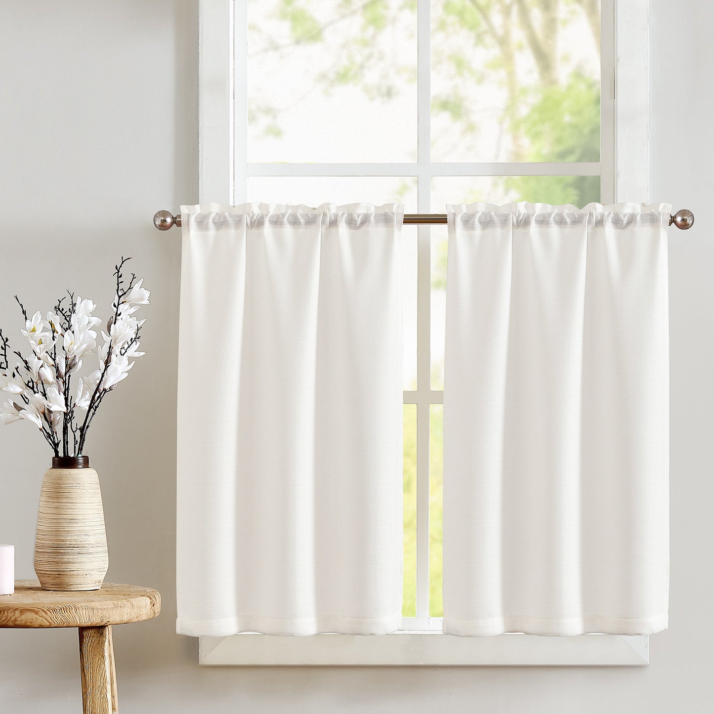 CURTAINKING Kitchen Curtains Linen Textured Cafe Curtains for Bathroom Farmhouse Light Filtering Tier Curtains Rod Pocket 2 Panels
