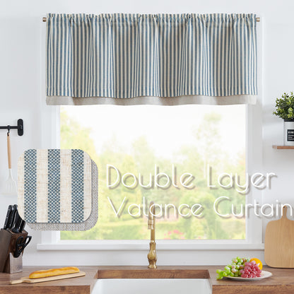 Curtainking Rod Pocket Linen Valance Curtain Double Layer Valance for Kitchen 1 Panel