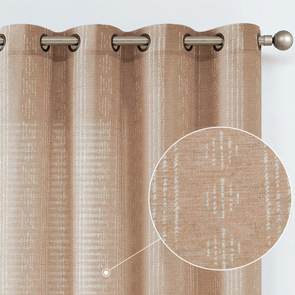 Curtainking Linen Blend Curtains Light Filtering Geometric Striped Boho Farmhouse Grommet Curtains for Living Room Pack of 2