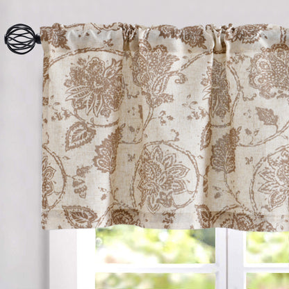 Curtainking Kitchen Valance  Linen Textured Floral Printed Small Window Valance 1 Panel