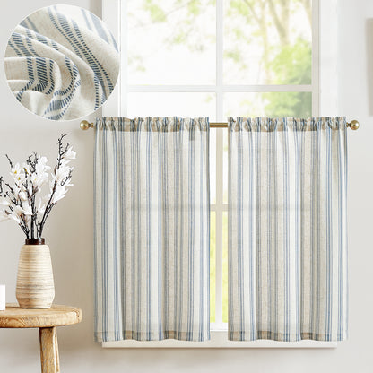 Curtainking Striped Kitchen Curtain Linen Cafe Curtains Semi-Sheer Rustic Farmhouse Tier Curtains Rod Pocket 2 Panels