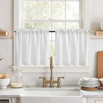CURTAINKING Kitchen Curtains Linen Textured Cafe Curtains for Bathroom Farmhouse Light Filtering Tier Curtains Rod Pocket 2 Panels