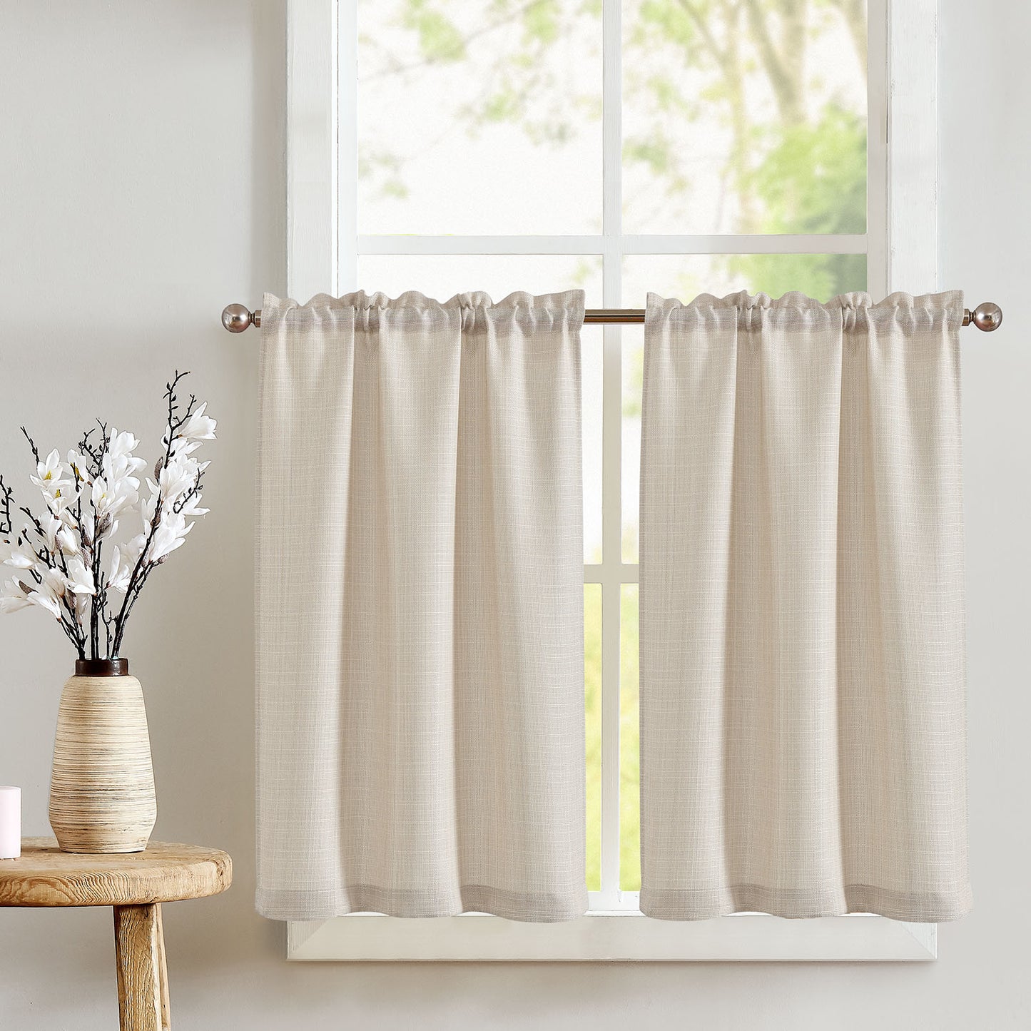 CURTAINKING Kitchen Curtains Linen Textured Cafe Curtains for Bathroom Farmhouse Light Filtering Tier Curtains Rod Pocket 2 Panels