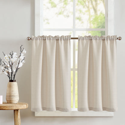 CURTAINKING Kitchen Curtains Linen Textured Cafe Curtains for Bathroom Farmhouse Light Filtering Tier Curtains Rod Pocket 2 Panels