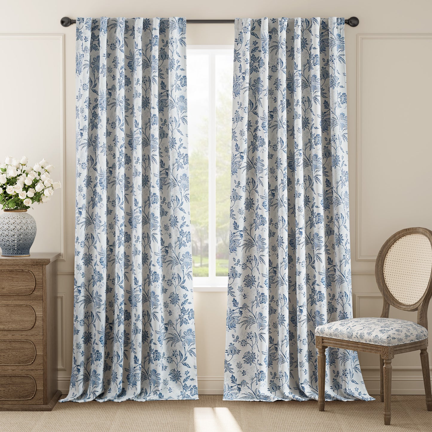 Curtainking Luxury Look Farmhouse Floral Print Rod Pocket Blackout Curtains 2 Panels