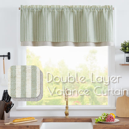 Curtainking Rod Pocket Linen Valance Curtain Double Layer Valance for Kitchen 1 Panel