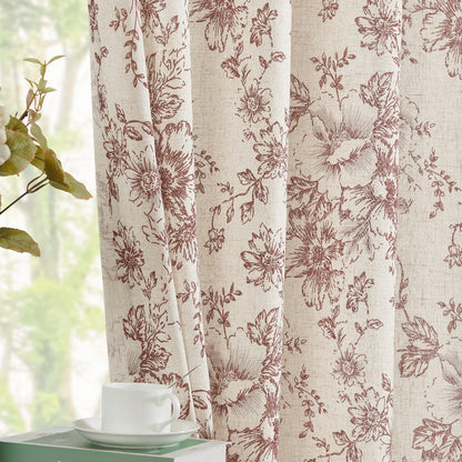 CURTAINKING Linen Curtains Floral Curtains for Living Room Printed Curtains Rod Pocket Back Tab Farmhouse Peony Flower Patterned Drapes Bedroom Window Curtain Set 2 Panels