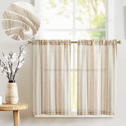 Curtainking Striped Kitchen Curtain Linen Cafe Curtains Semi-Sheer Rustic Farmhouse Tier Curtains Rod Pocket 2 Panels