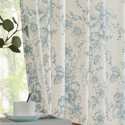 CURTAINKING Linen Curtains Floral Curtains for Living Room Curtains Rod Pocket Back Tab Farmhouse Peony Flower Patterned Drapes Bedroom Window Curtain Set 2 Panels