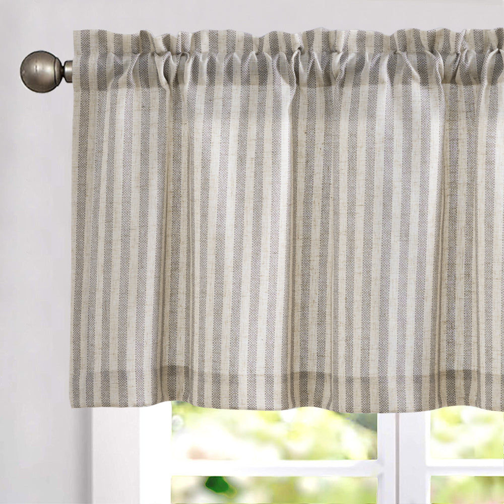 CURTAINKING Kitchen Valance Stripe Pattern Farmhouse Window Valance Linen Window Treatment for Bathroom Rod Pocket 1 Panel