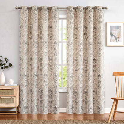 Curtainking Damask Printed Curtains for Bedroom Living Room Linen Textured Thermal Insulated Curtains Grommet 2 Panels