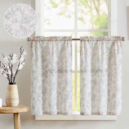 Curtainking Linen Kitchen Curtains Farmhouse Floral Print Rod Pocket Curtains Cafe Curtains Small Window Curtains 2 Panels