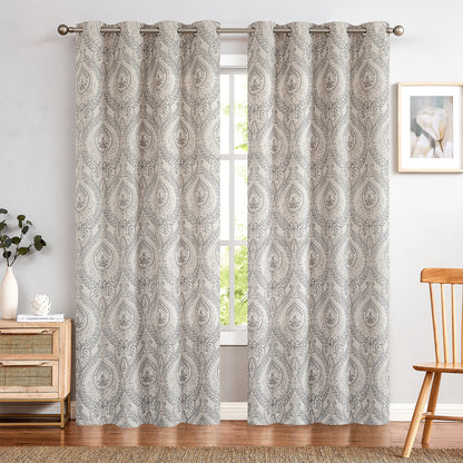 Curtainking Damask Printed Curtains for Bedroom Living Room Linen Textured Thermal Insulated Curtains Grommet 2 Panels