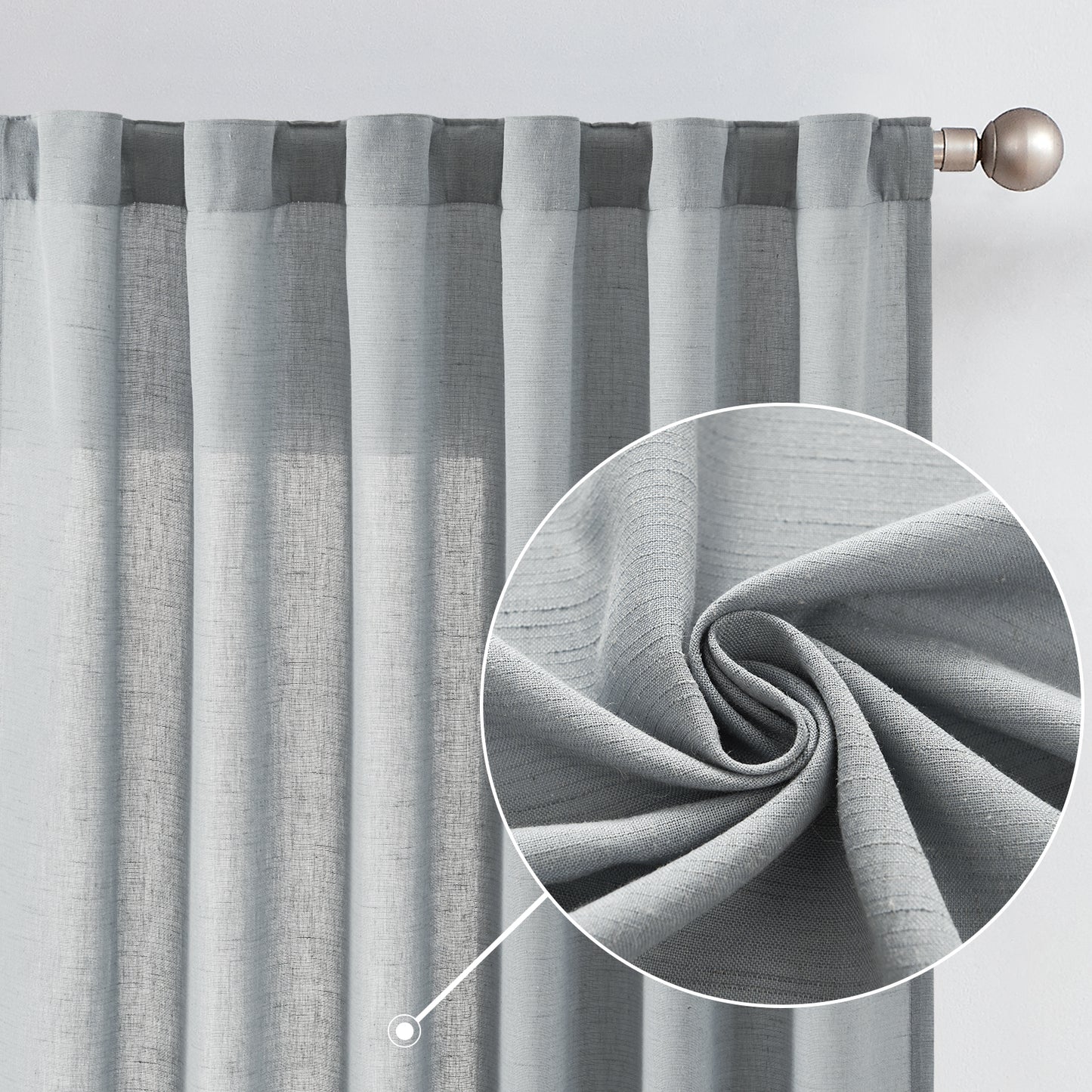 Curtainking Back Tab Curtains Light Filtering Curtains Living Room Bedroom Drapes Rod Pocket Linen Farmhouse Curtains Pack of 2