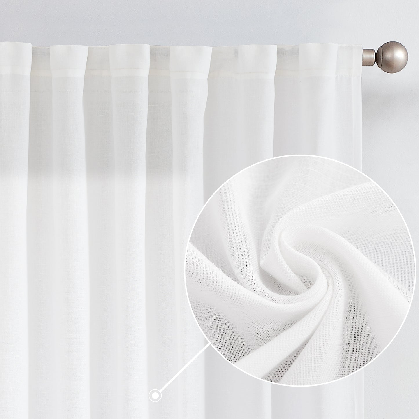 Curtainking Back Tab Curtains Light Filtering Curtains Living Room Bedroom Drapes Rod Pocket Linen Farmhouse Curtains Pack of 2